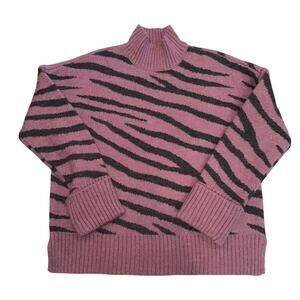 Marlea Purple Gray Tiger Stripe Turtleneck Sweater Size L Oversized Y2K Cozy
